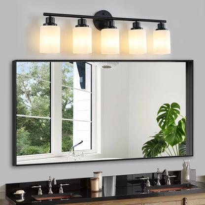 Bathroom Mirror Light, Frosted White Glass Lampshades with Black Iron Frame