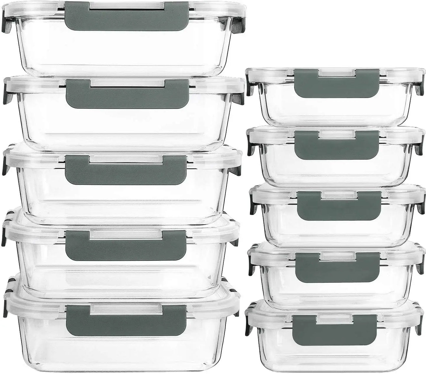 10-Pack Glass Meal Prep Containers with Lids, Airtight, Microwave, Oven, Freezer & Dishwasher safe