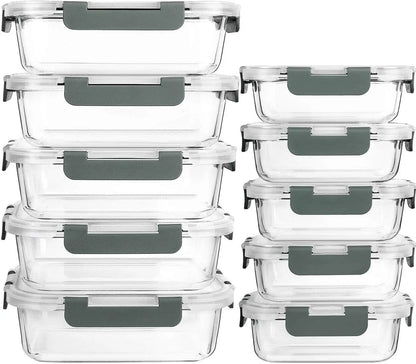 10-Pack Glass Meal Prep Containers with Lids, Airtight, Microwave, Oven, Freezer & Dishwasher safe