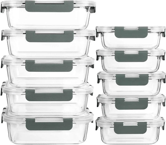 10-Pack Glass Meal Prep Containers with Lids, Airtight, Microwave, Oven, Freezer & Dishwasher safe