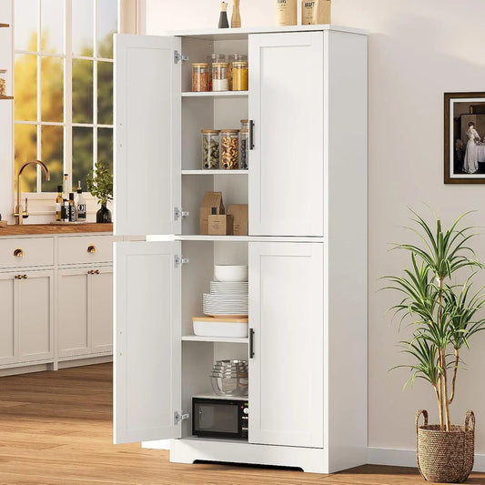 Freestanding Storage Cabinet with 4 Doors and Adjustable Shelves