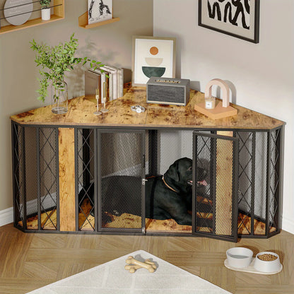 Corner Dog Crate, Sturdy Wooden Cage