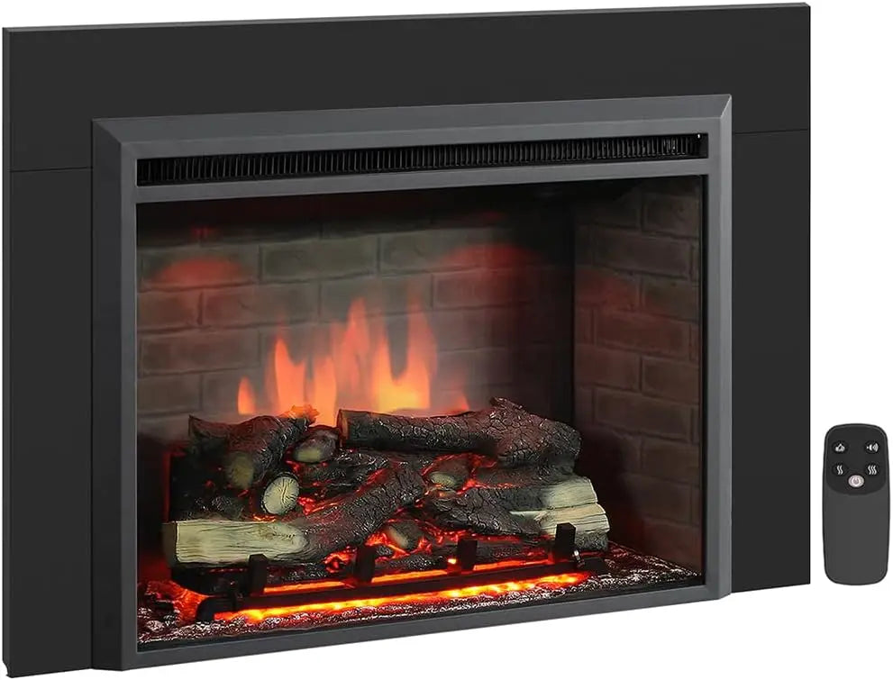 30" Electric Fireplace Insert with Trim Kit, Remote Control, Black