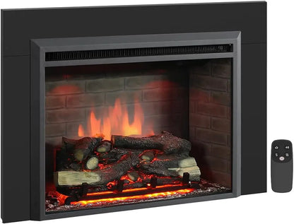 30" Electric Fireplace Insert with Trim Kit, Remote Control, Black
