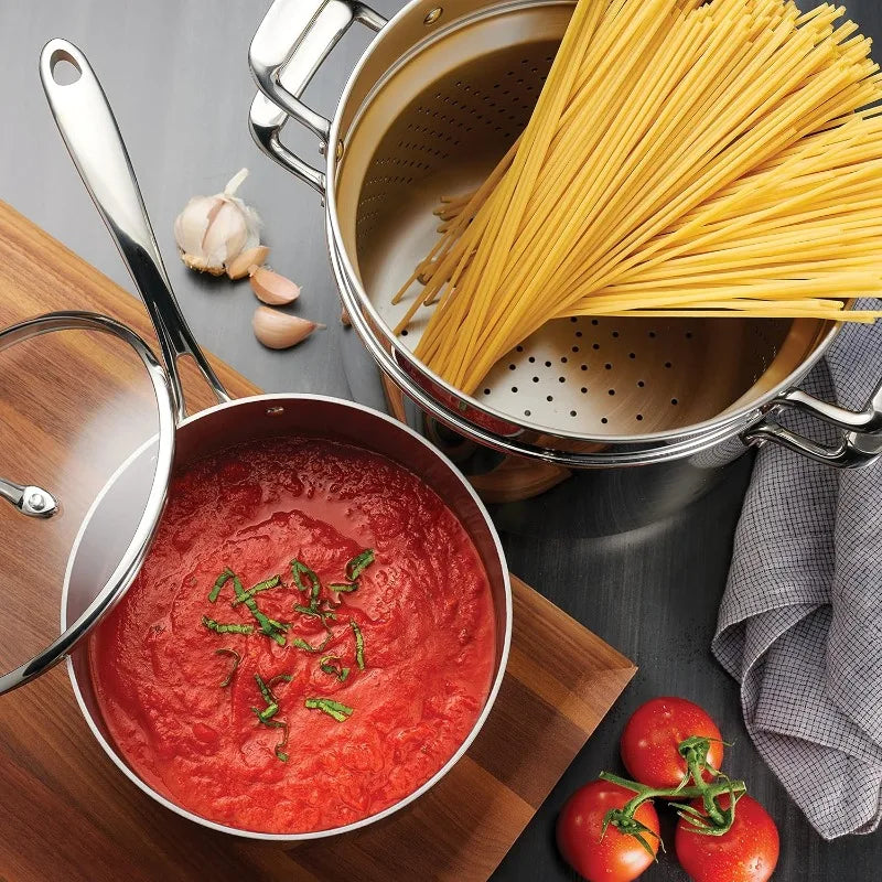Stainless Steel 14-Piece Cookware Set with Glass Lids, Induction-Ready