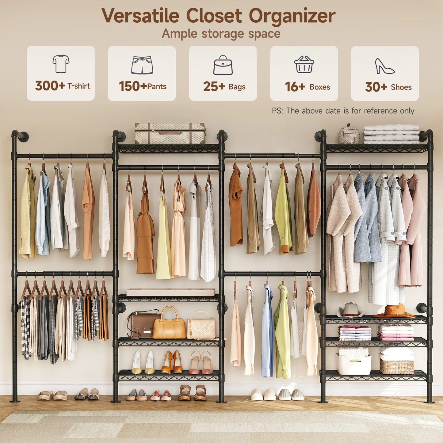 Closet Organizer System with Rods Expandable