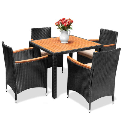 Patio Dining Set Acacia Wood Table Wicker Patio Chairs
