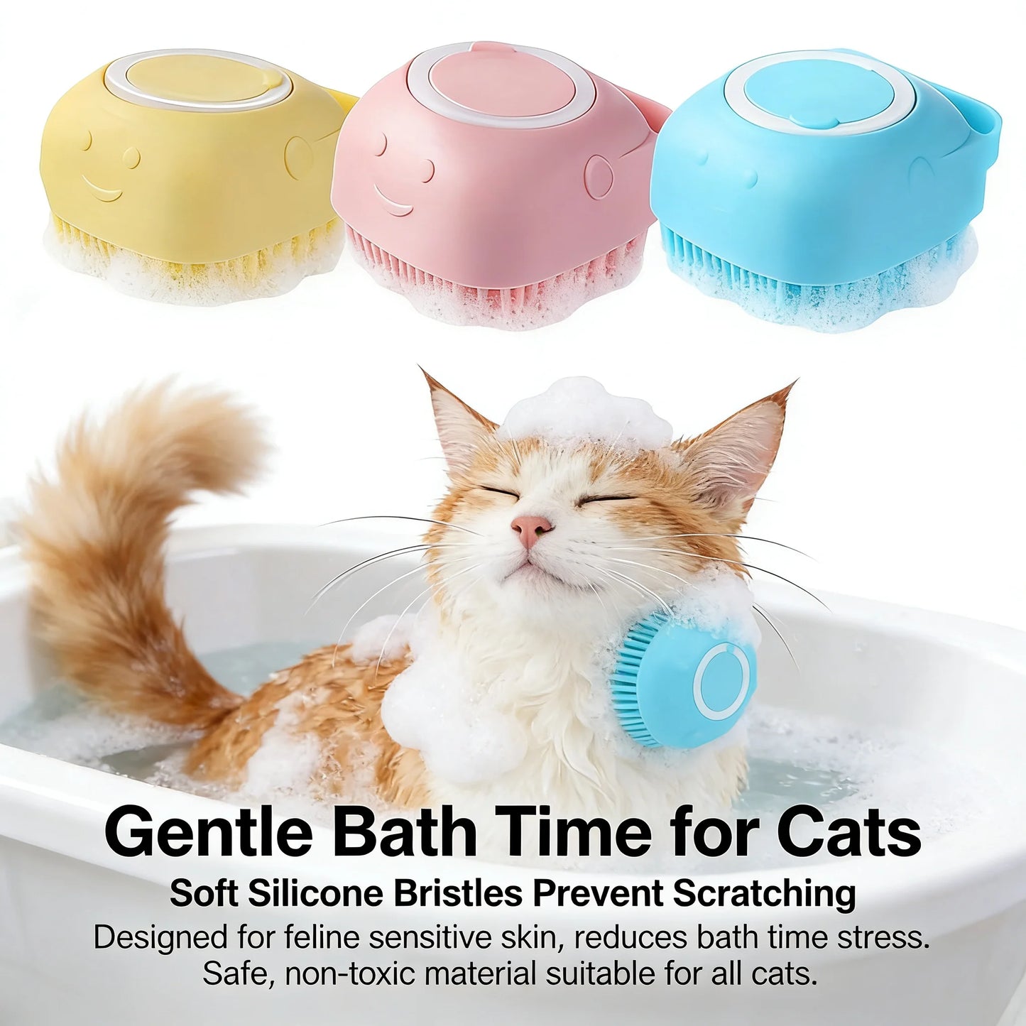 Pet Bath & Massage Brush With Shampoo Storage