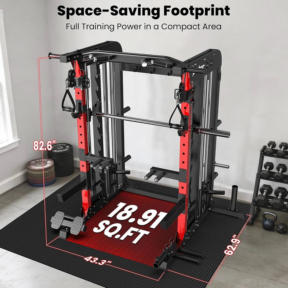 Power Cage Smith Machine with 2000LB Squat Rack Cable System