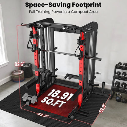 Power Cage Smith Machine with 2000LB Squat Rack Cable System
