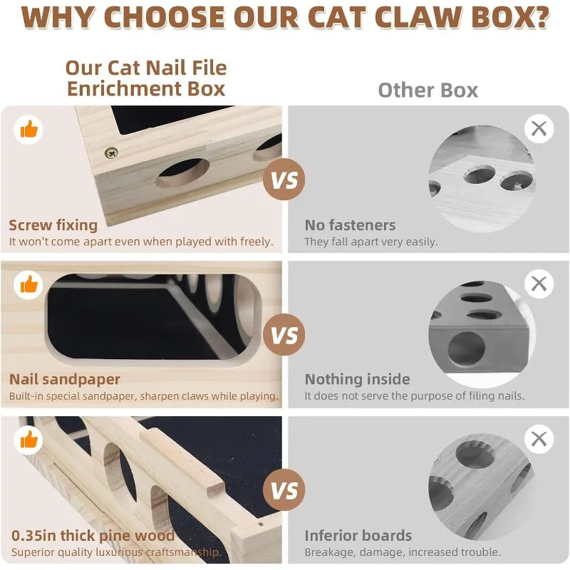 Cat Nail File Enrichment Box, Interactive Scratch Puzzle Maze Toy W/ Cat Wand & Bell Balls