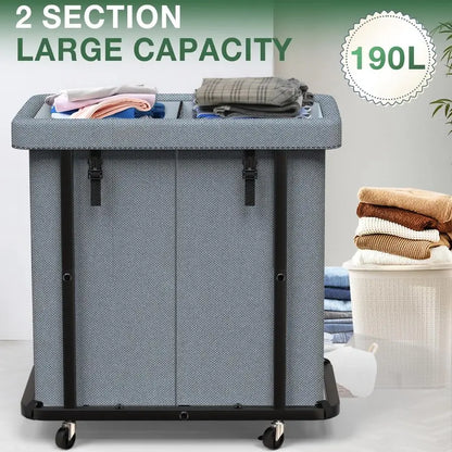Gal190L High Grade Large Laundry Basket with Wheels, Rolling Laundry Hamper, Laundry Cart with Metal Frame and Removable Bag Des