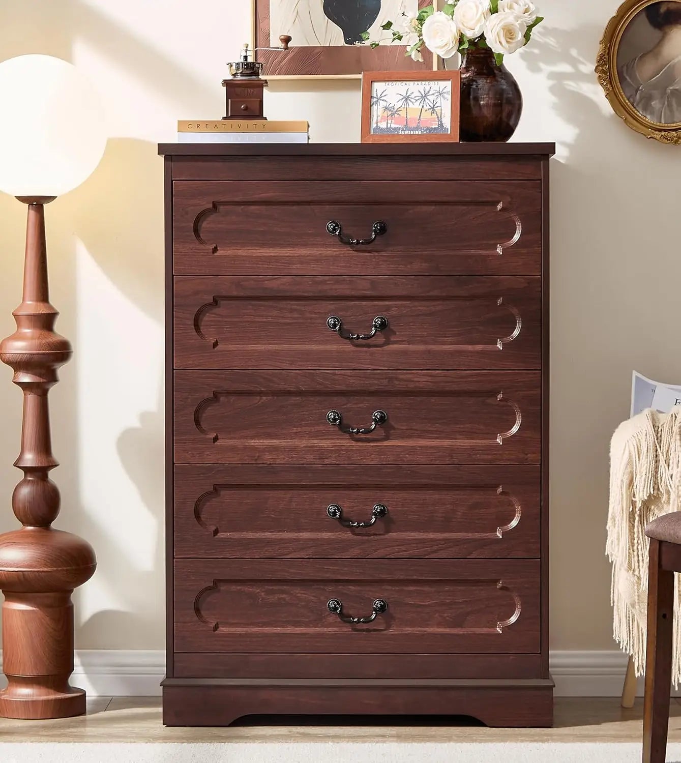 Cherry Wood Chest of Drawers, Rustic Wide Drawers