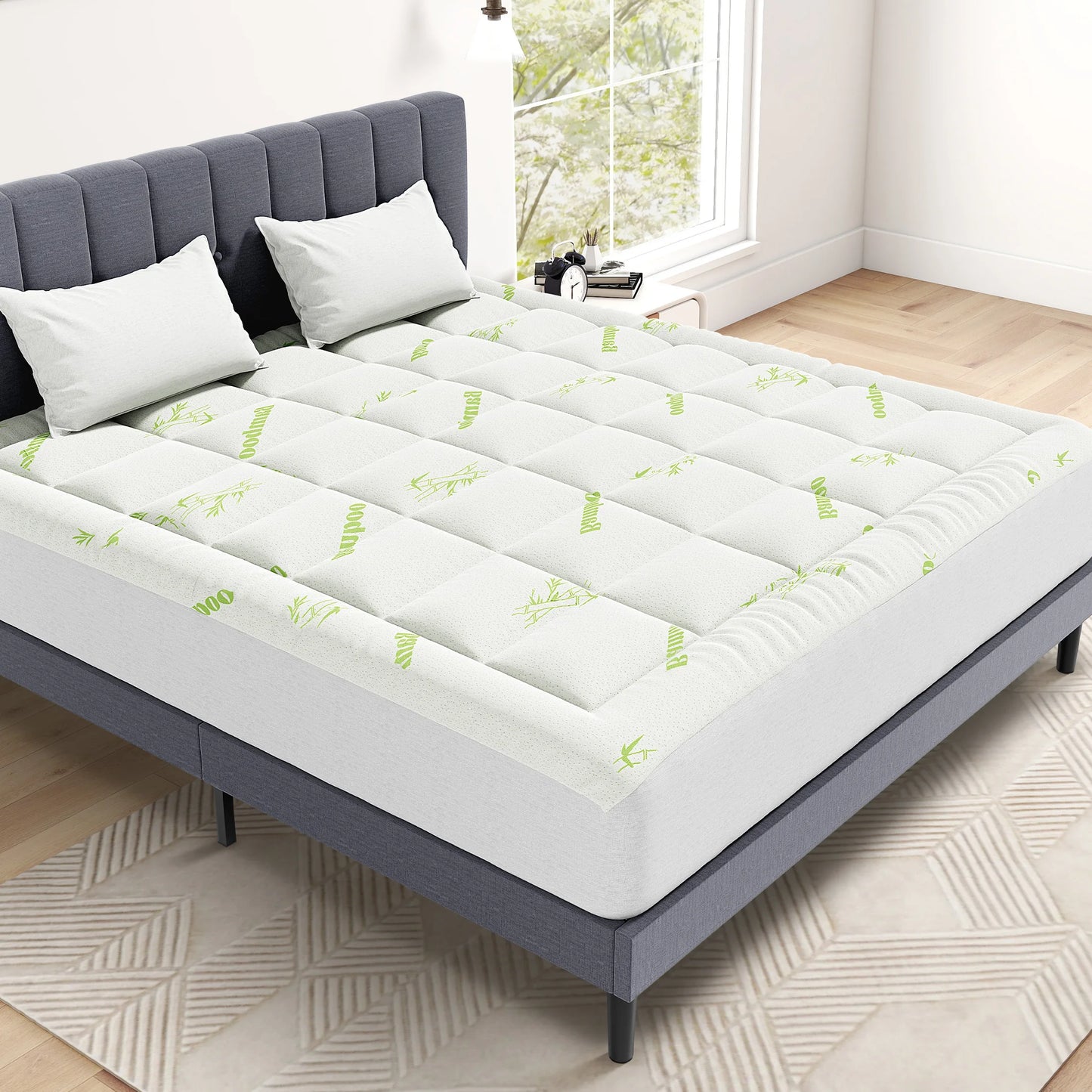 Bamboo Mattress Topper with Stretchable, Pockets, Breathable, and Cooling
