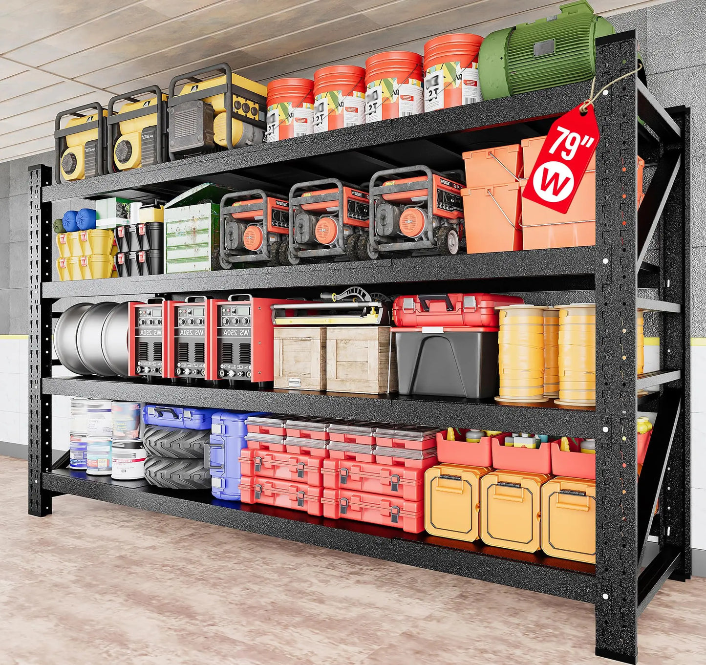 Heavy Duty Garage Shelving Units, Black Metal