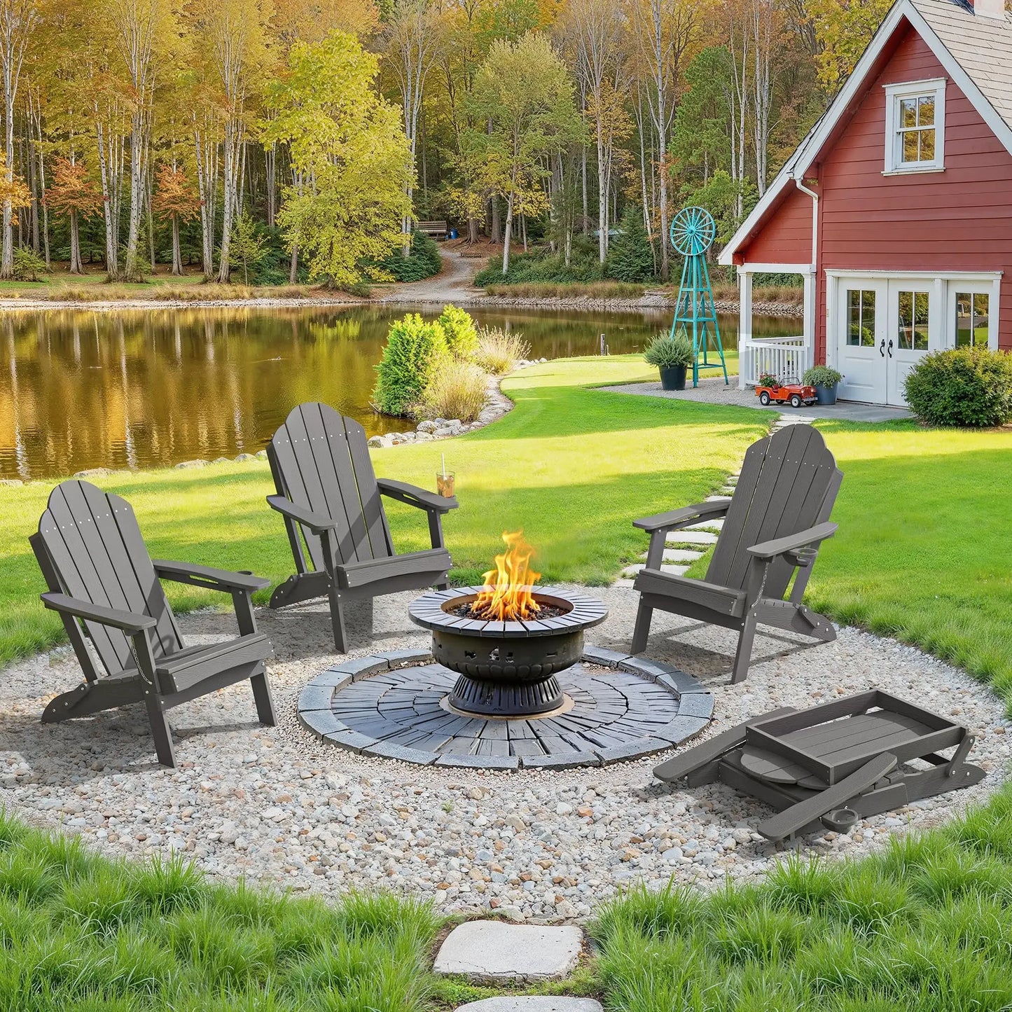Folding Adirondack Chair, Set of 4, Cup Holder