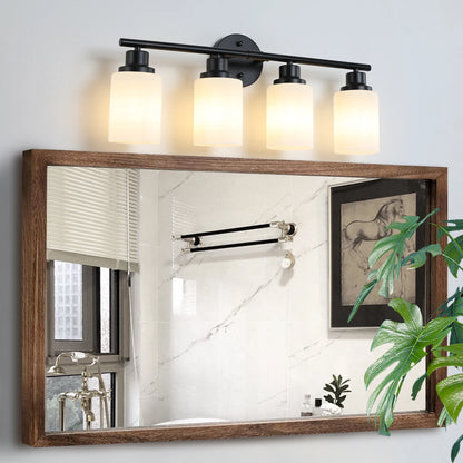 Bathroom Mirror Light, Frosted White Glass Lampshades with Black Iron Frame