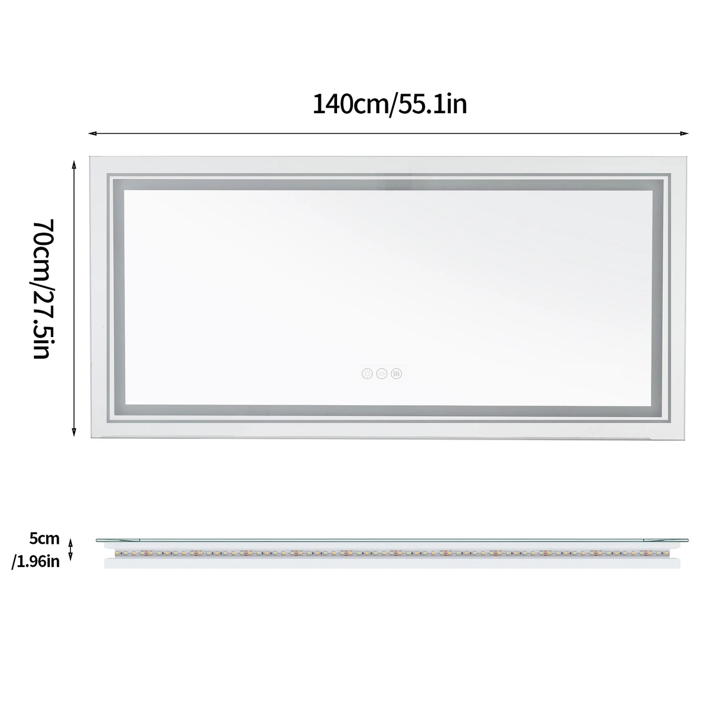 Illuminated Bathroom Mirror, Front and Backlit Lights