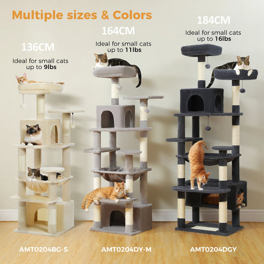 Cat  Tree & Tower for Indoor Cats With Scratching Posts, Hammock, Padded Perches, and Condos