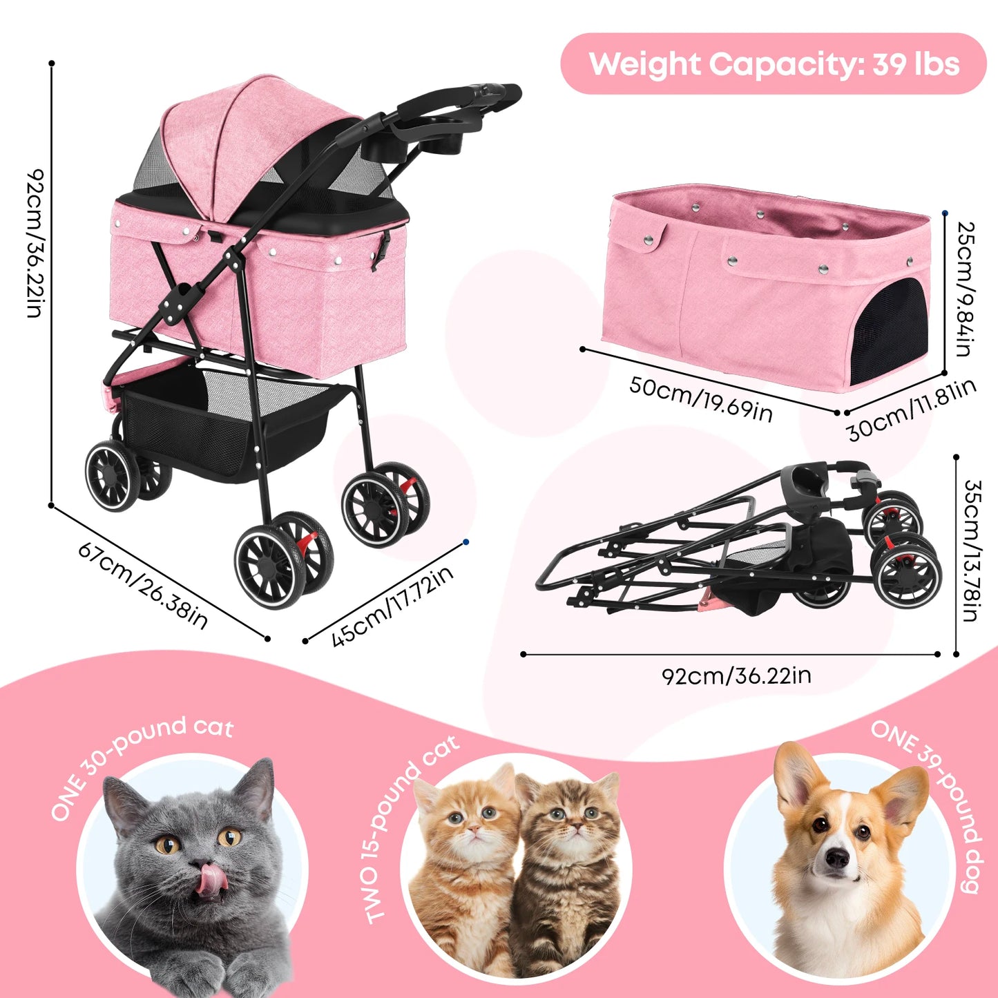 Dogs & Cats Travel Stroller  & Foldable
