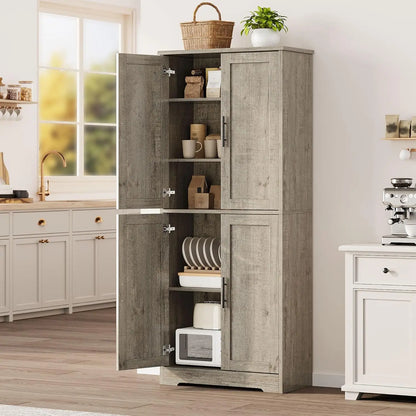 Freestanding Storage Cabinet with 4 Doors and Adjustable Shelves