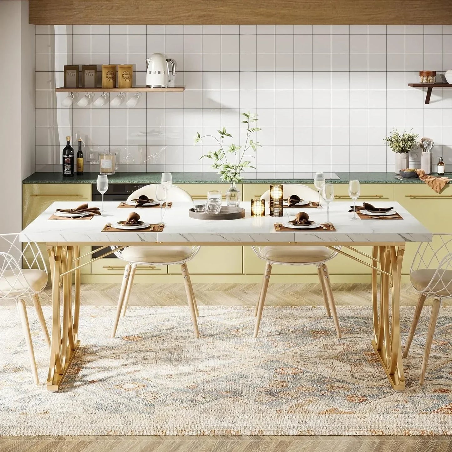 63" Large Kitchen Table for 4-6 People, Rectangular