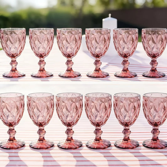 Wine Glasses Set of 12, Unique Pattern High Clear Stemmed Glassware