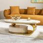 Coffee Table with Silver Stainless Steel Pedestal,Oval with Faux Marble Top