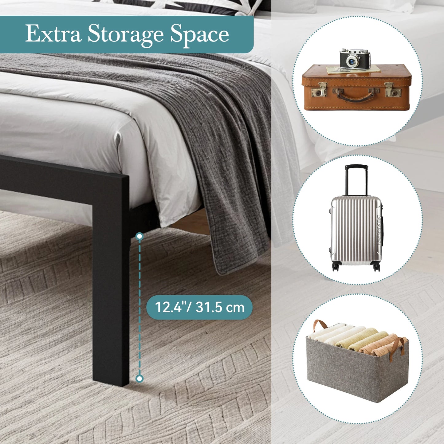 Bed Frame with Upholstered Headboard, No Box Spring Needed