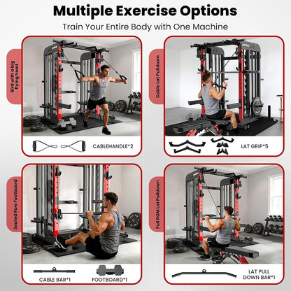 Power Cage Smith Machine with 2000LB Squat Rack Cable System
