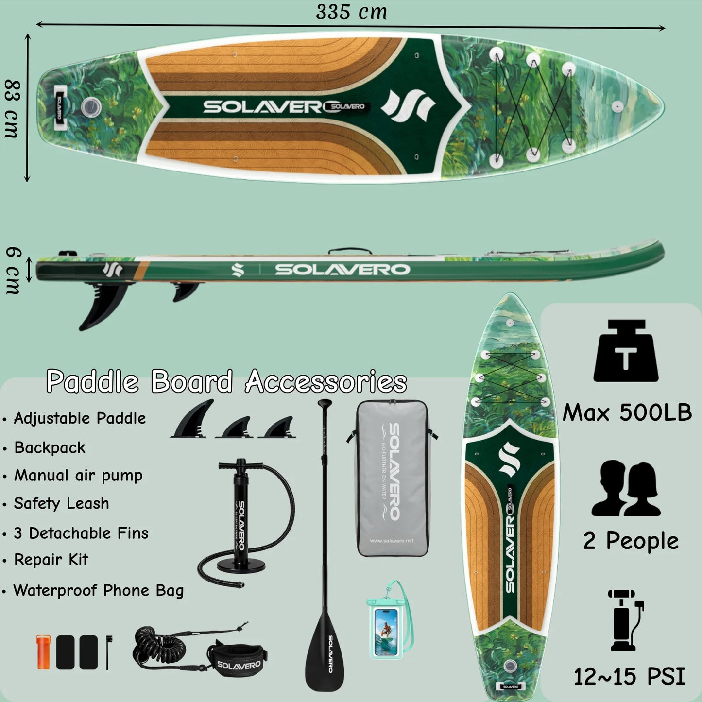 Inflatable Paddle Board with Premium Accessories, Suitable for Sea or Lake