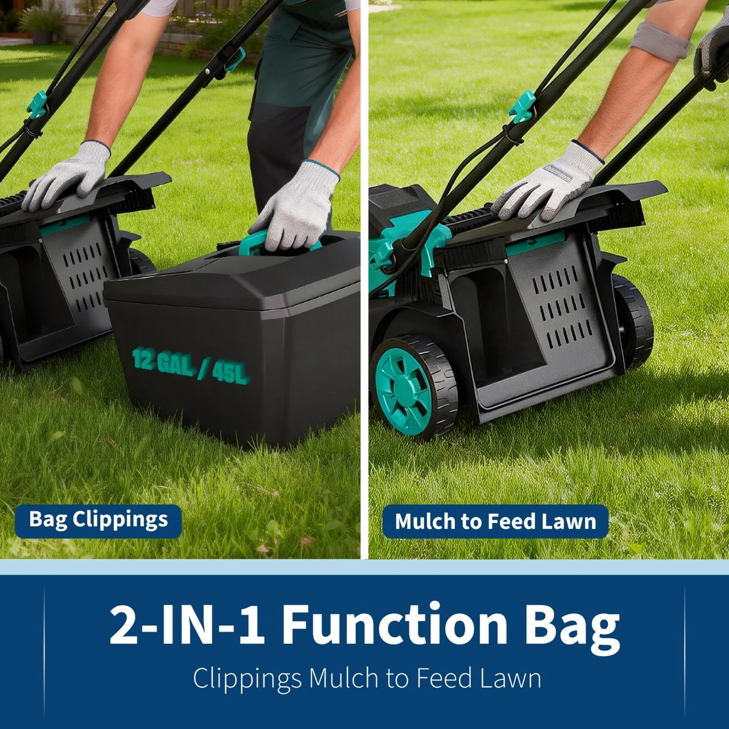 Electric Push Lawn Mower with Dual Charger, Grass Collection Bag & Foldable Handle