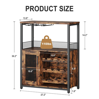 Wine Bar Cabinet With Adjustable Shelves & Glass Holders