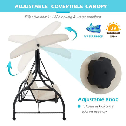 3Seat Outdoor Patio Swing With Canopy