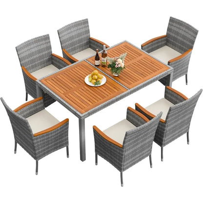 Patio Dining Set Acacia Wood Table Wicker Patio Chairs