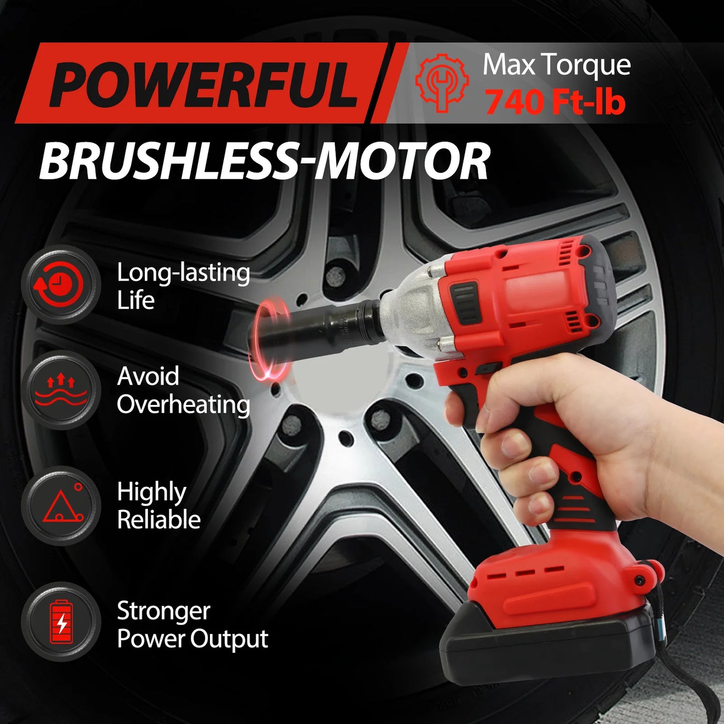 20V Cordless Electric Impact Wrench 1/2 Inch with  2 Batteries