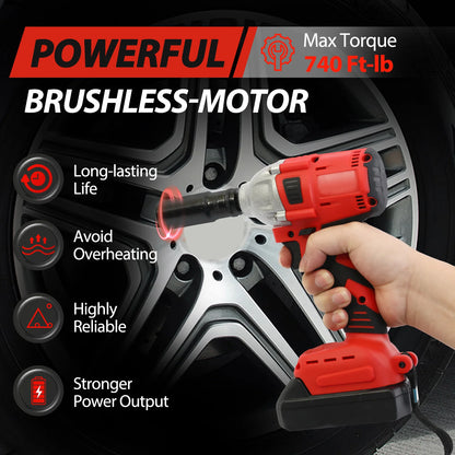 20V Cordless Electric Impact Wrench 1/2 Inch with  2 Batteries