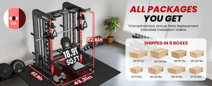 Power Cage Smith Machine with 2000LB Squat Rack Cable System