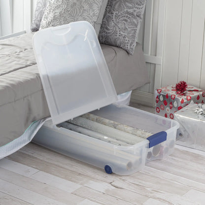 Underbed Wheeled Storage Bin, Clear Plastic with Latch Lid