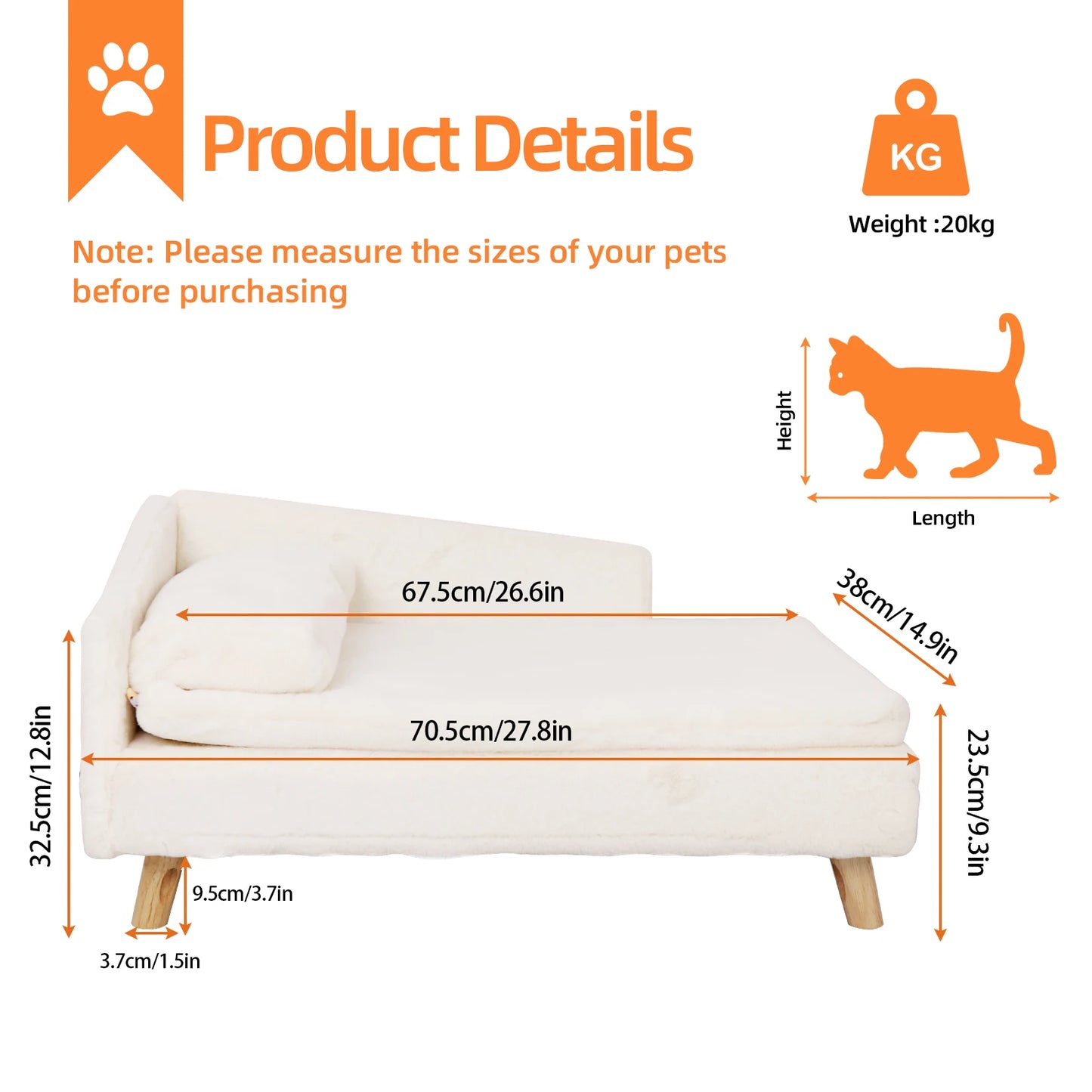 Pet Bed, Waterproof, with Sturdy Wood Legs
