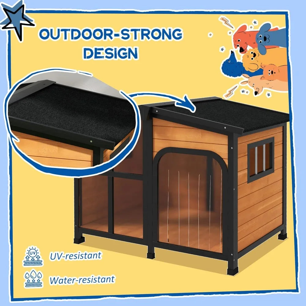 Wooden Dog House with Openable Roof & Giant Window