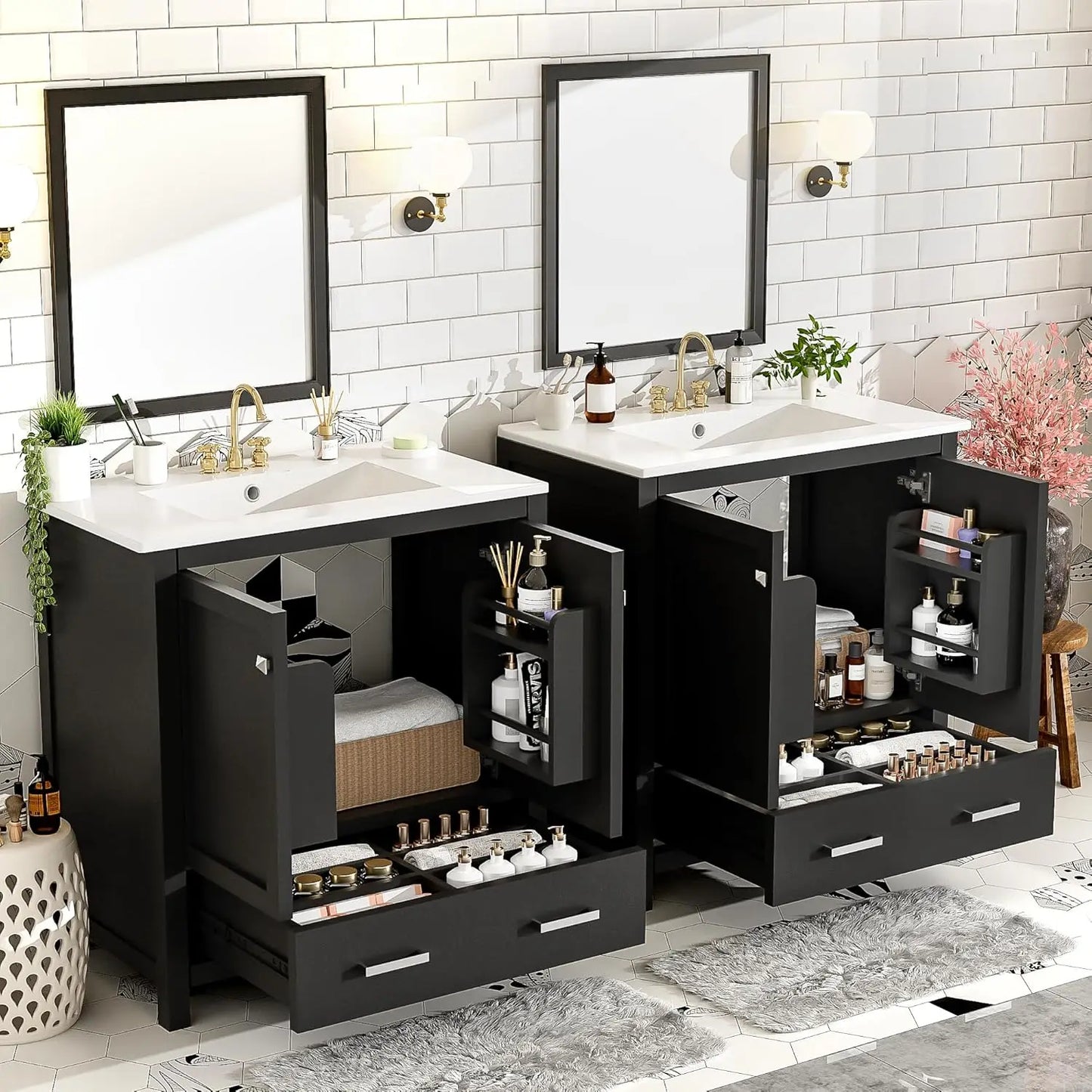 Double Sink Bathroom Vanity Solid Wood