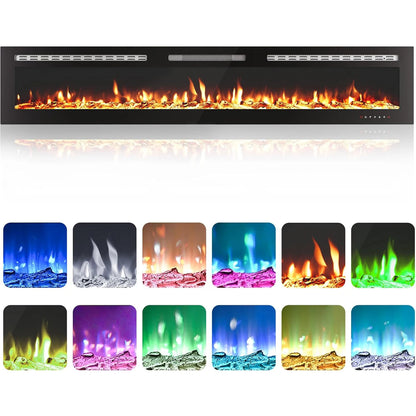 60-Inch Electric Fireplace Wall-Mounted with Remote & Touch Screen