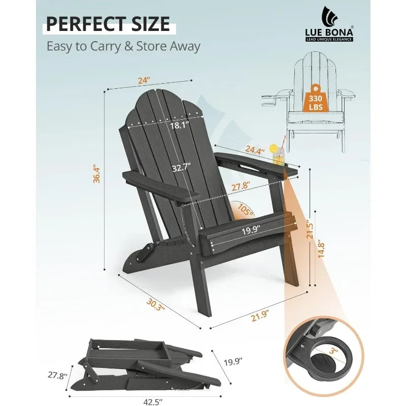 Folding Adirondack Chair, Set of 4, Cup Holder