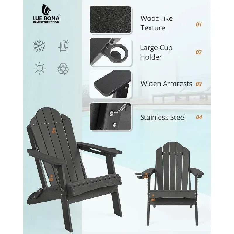 Folding Adirondack Chair, Set of 4, Cup Holder