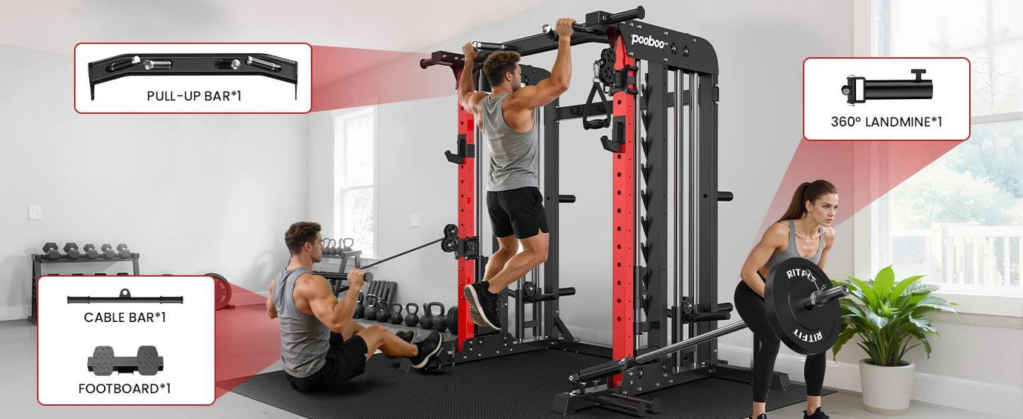 Power Cage Smith Machine with 2000LB Squat Rack Cable System