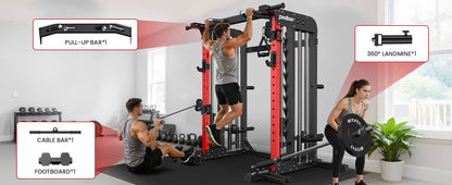Power Cage Smith Machine with 2000LB Squat Rack Cable System