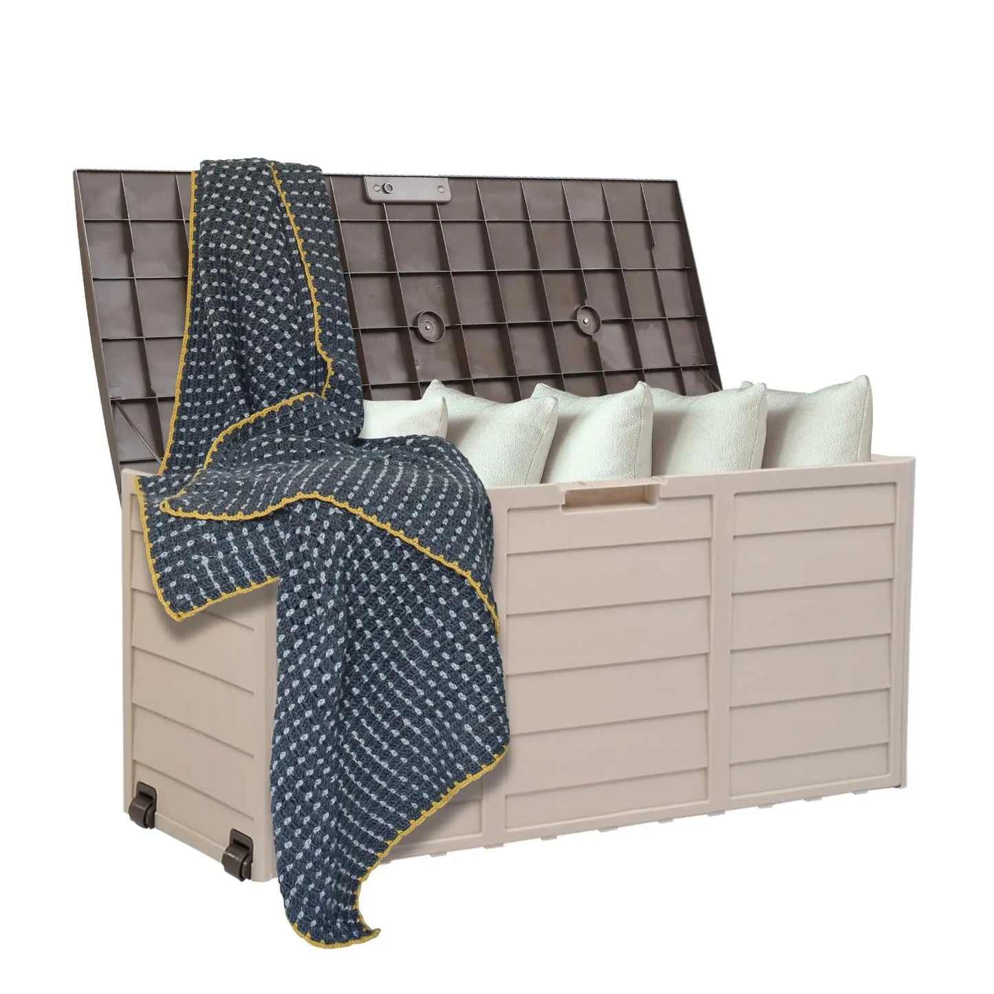 Outdoor Storage Box 75 Gallon with Wheels, Lockable Deck Box for