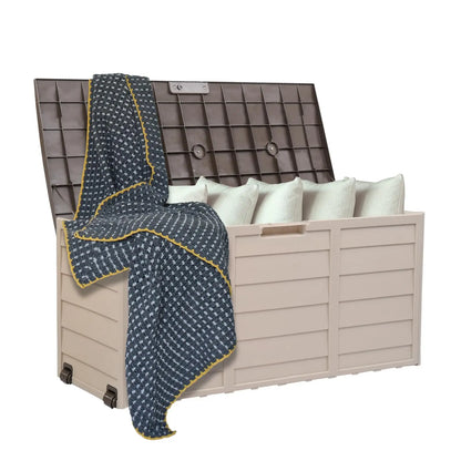 Outdoor Storage Box 75 Gallon with Wheels, Lockable Deck Box for