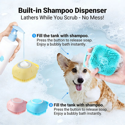 Pet Bath & Massage Brush With Shampoo Storage